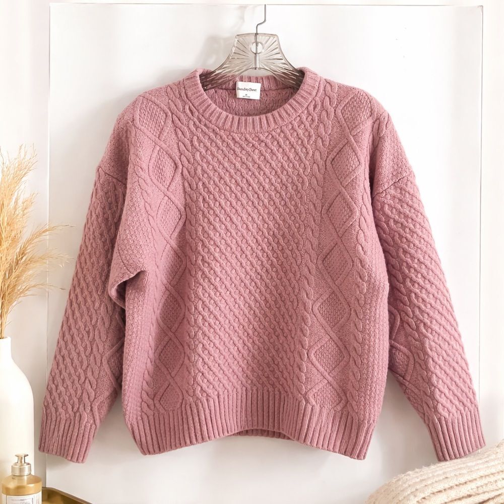 Sunday Best Mauve Cable Knit Sweater Women’s Medium Chunky Textured Pullover